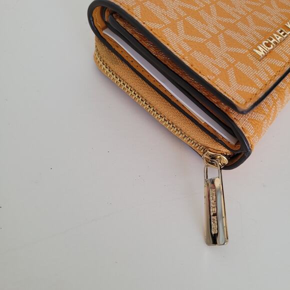 Michael Kors MK Mini Card Holder Bill Coin Orange Wallet Small Compact Logo - Picture 12 of 13